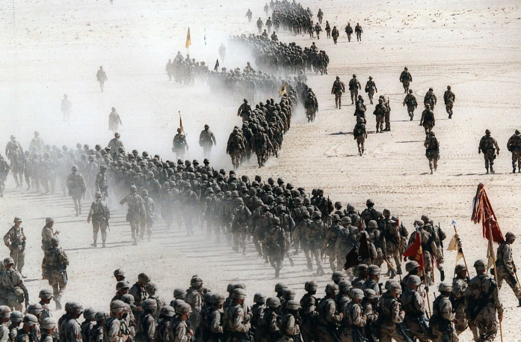 Operation Desert Storm & US 1st Cavalry Division deploying across the Saudi desert during Operation Desert Storm on November 4, 1990